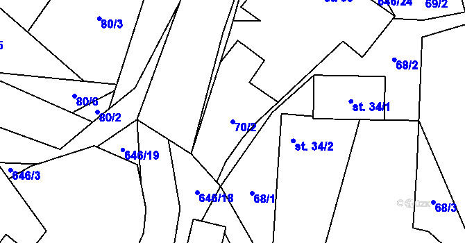 Parcela st. 70/2 v KÚ Slavníč, Katastrální mapa