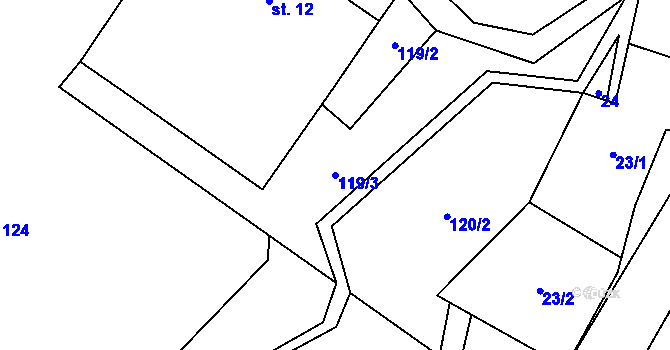Parcela st. 119/3 v KÚ Slavníč, Katastrální mapa