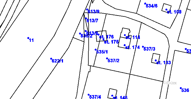 Parcela st. 535/1 v KÚ Slavníč, Katastrální mapa