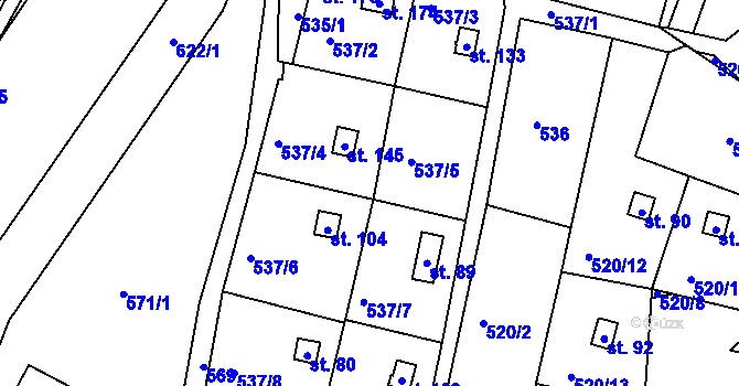 Parcela st. 537 v KÚ Slavníč, Katastrální mapa