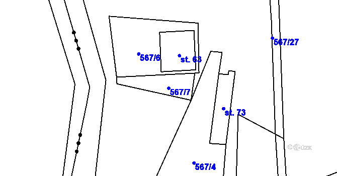 Parcela st. 567/7 v KÚ Slavníč, Katastrální mapa