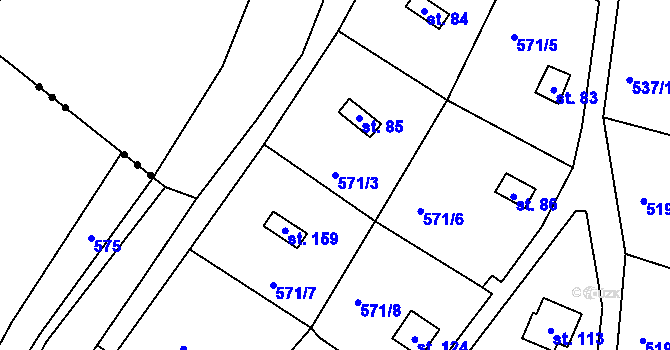 Parcela st. 571/3 v KÚ Slavníč, Katastrální mapa