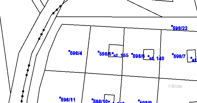 Parcela st. 598/5 v KÚ Slavníč, Katastrální mapa