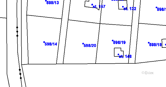 Parcela st. 598/20 v KÚ Slavníč, Katastrální mapa