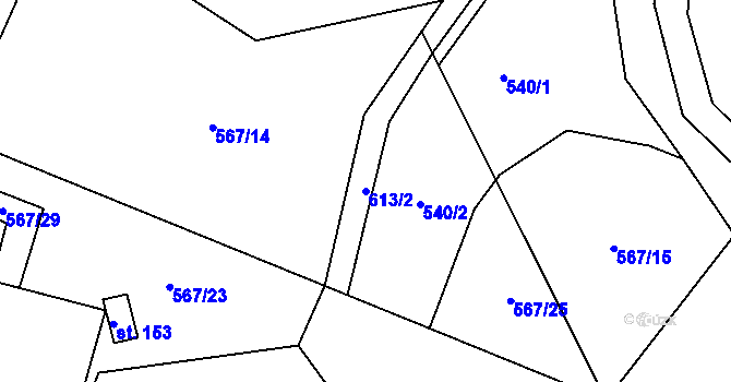Parcela st. 613/2 v KÚ Slavníč, Katastrální mapa