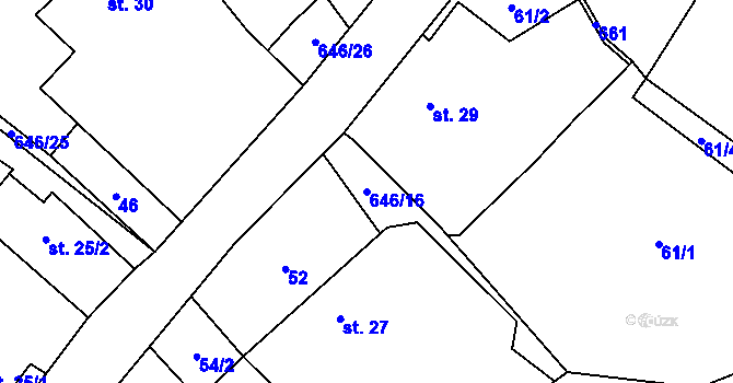 Parcela st. 646/16 v KÚ Slavníč, Katastrální mapa