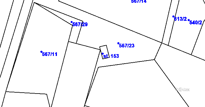 Parcela st. 153 v KÚ Slavníč, Katastrální mapa