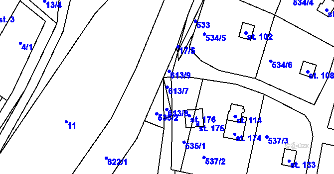 Parcela st. 613/7 v KÚ Slavníč, Katastrální mapa
