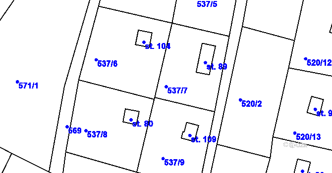 Parcela st. 537/7 v KÚ Slavníč, Katastrální mapa