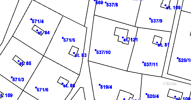 Parcela st. 537/10 v KÚ Slavníč, Katastrální mapa