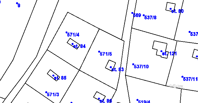 Parcela st. 571/5 v KÚ Slavníč, Katastrální mapa