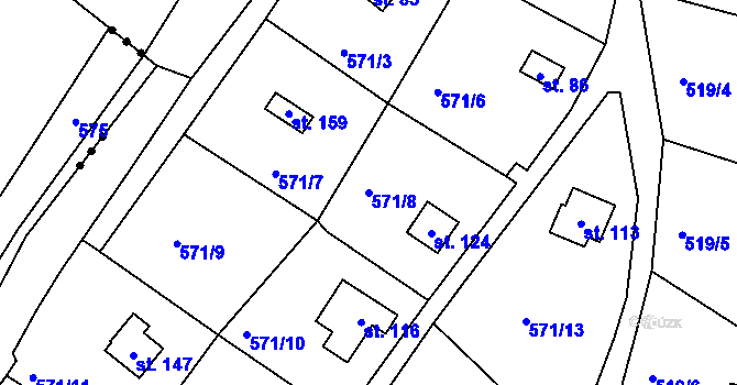 Parcela st. 571/8 v KÚ Slavníč, Katastrální mapa