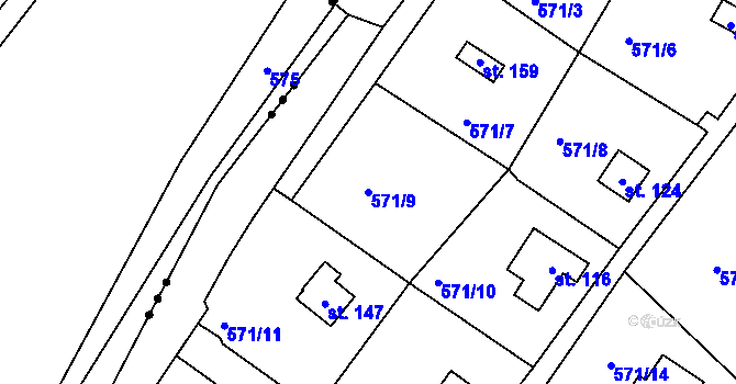 Parcela st. 571/9 v KÚ Slavníč, Katastrální mapa