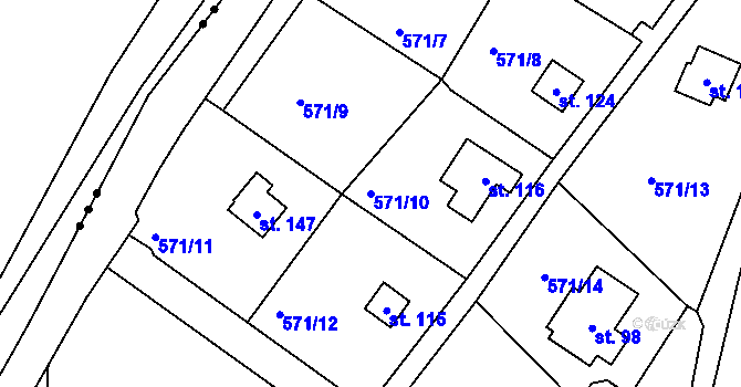 Parcela st. 571/10 v KÚ Slavníč, Katastrální mapa