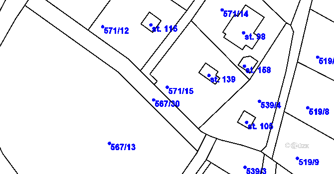 Parcela st. 571/15 v KÚ Slavníč, Katastrální mapa