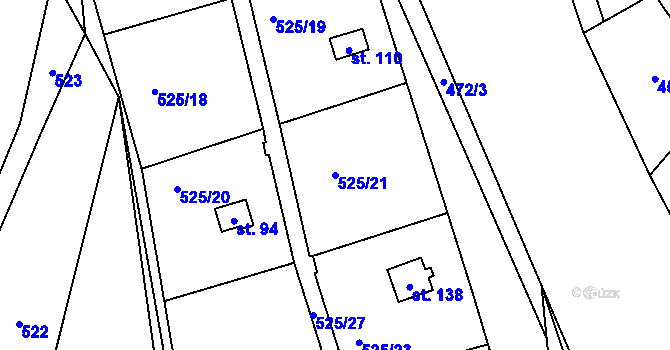 Parcela st. 525/21 v KÚ Slavníč, Katastrální mapa