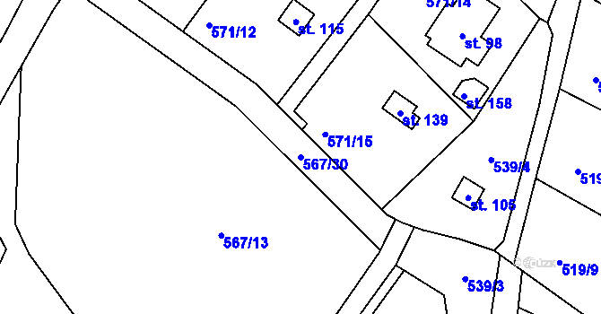 Parcela st. 567/30 v KÚ Slavníč, Katastrální mapa