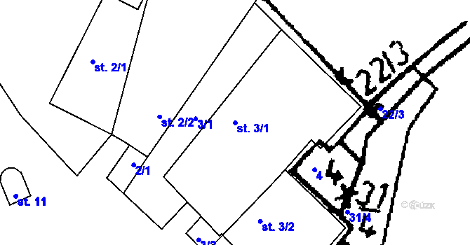 Parcela st. 3/1 v KÚ Kadolec u Slavonic, Katastrální mapa