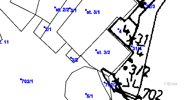 Parcela st. 3/2 v KÚ Kadolec u Slavonic, Katastrální mapa