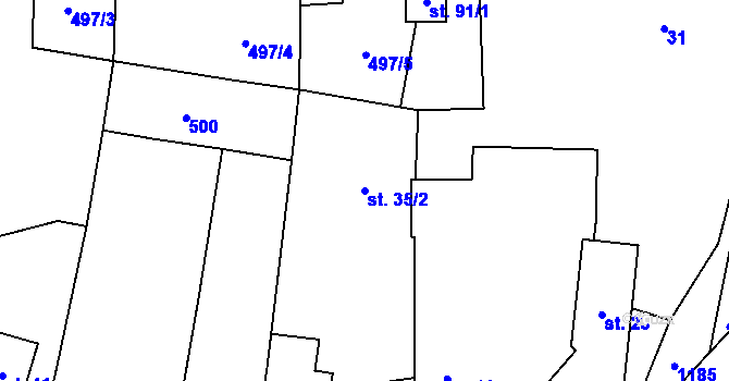 Parcela st. 35/2 v KÚ Mutišov, Katastrální mapa