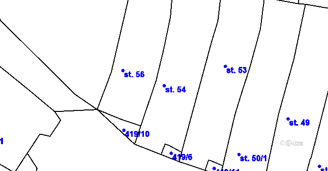 Parcela st. 54 v KÚ Mutišov, Katastrální mapa
