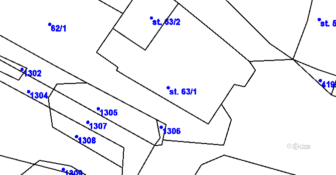 Parcela st. 63/1 v KÚ Mutišov, Katastrální mapa