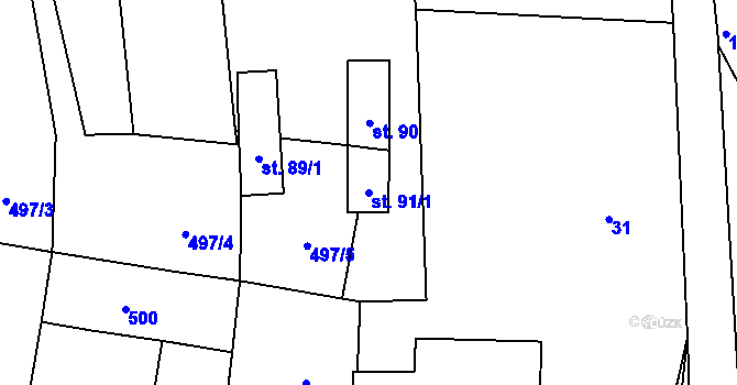 Parcela st. 91/1 v KÚ Mutišov, Katastrální mapa
