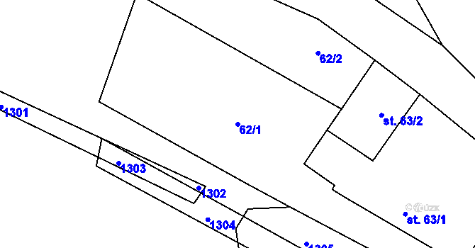Parcela st. 62/1 v KÚ Mutišov, Katastrální mapa