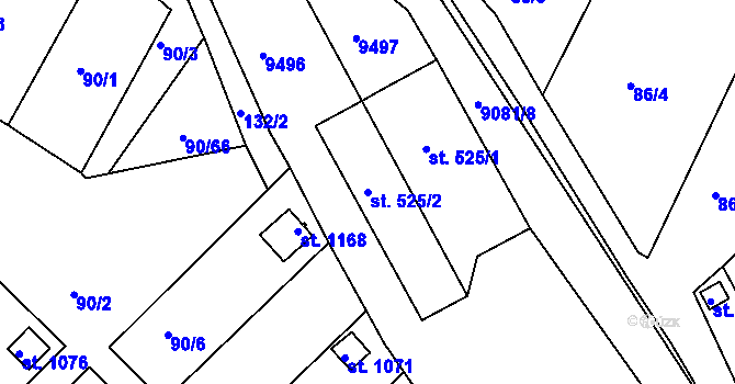 Parcela st. 525/2 v KÚ Slavonice, Katastrální mapa