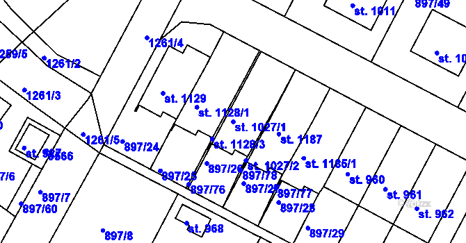 Parcela st. 1027/1 v KÚ Slavonice, Katastrální mapa