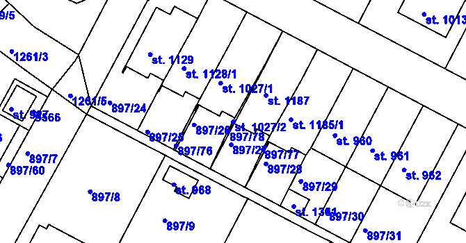 Parcela st. 1027/2 v KÚ Slavonice, Katastrální mapa
