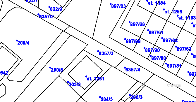Parcela st. 9357/3 v KÚ Slavonice, Katastrální mapa