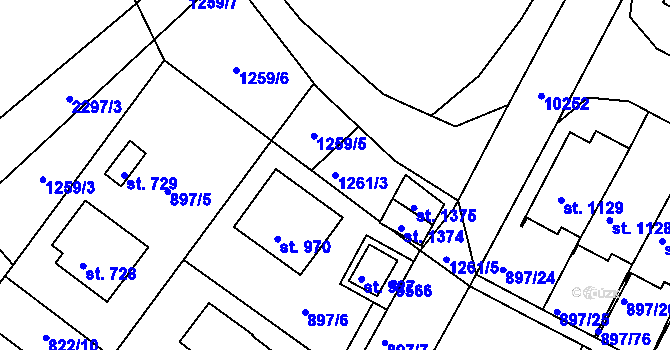 Parcela st. 1261/3 v KÚ Slavonice, Katastrální mapa