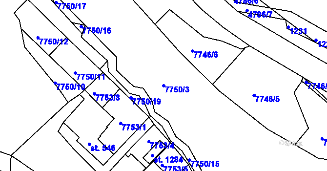 Parcela st. 7750/3 v KÚ Slavonice, Katastrální mapa