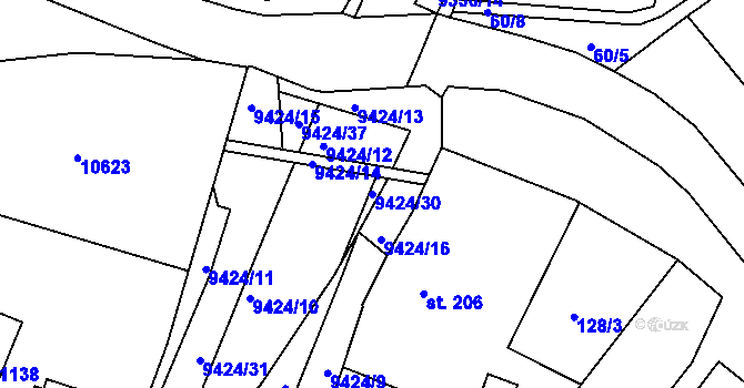 Parcela st. 9424/30 v KÚ Slavonice, Katastrální mapa