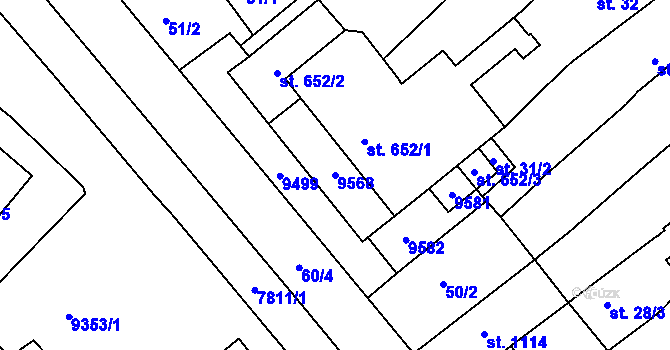 Parcela st. 9568 v KÚ Slavonice, Katastrální mapa