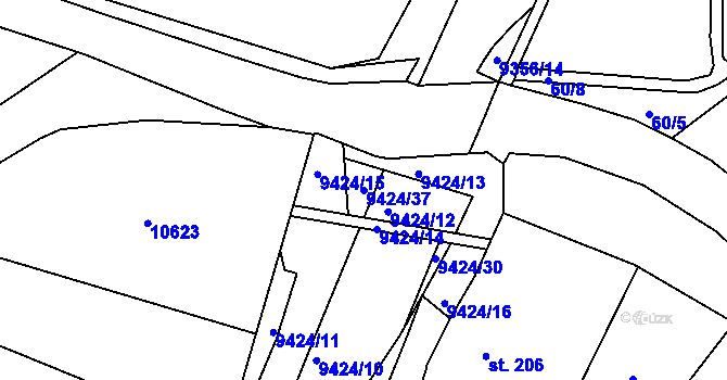 Parcela st. 9424/37 v KÚ Slavonice, Katastrální mapa