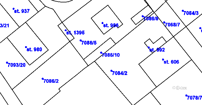 Parcela st. 7086/10 v KÚ Slavonice, Katastrální mapa