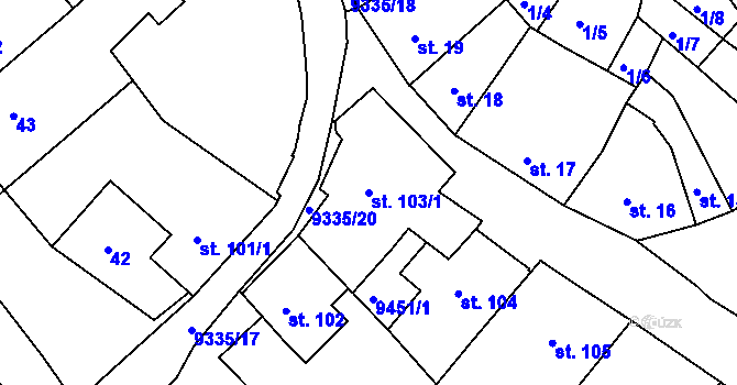 Parcela st. 103/1 v KÚ Slavonice, Katastrální mapa
