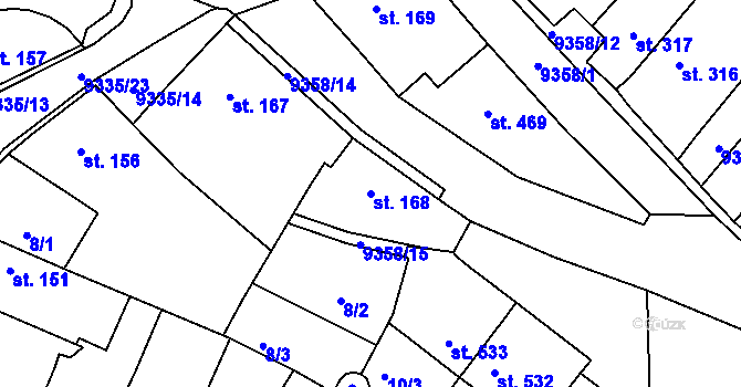 Parcela st. 168 v KÚ Slavonice, Katastrální mapa