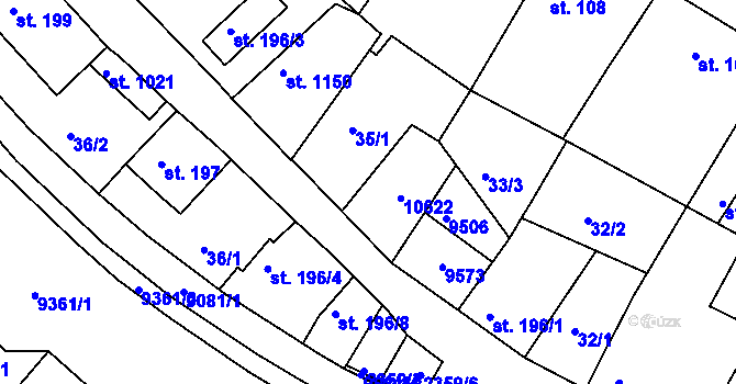 Parcela st. 196/5 v KÚ Slavonice, Katastrální mapa