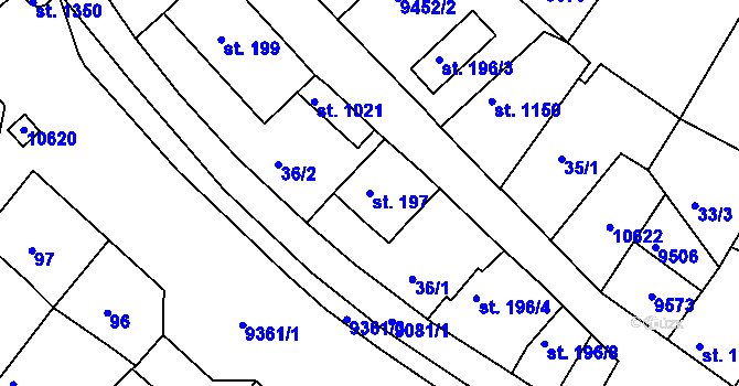 Parcela st. 197 v KÚ Slavonice, Katastrální mapa