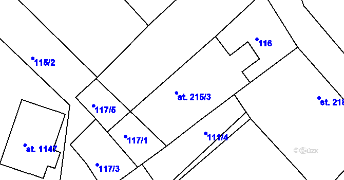 Parcela st. 215/3 v KÚ Slavonice, Katastrální mapa