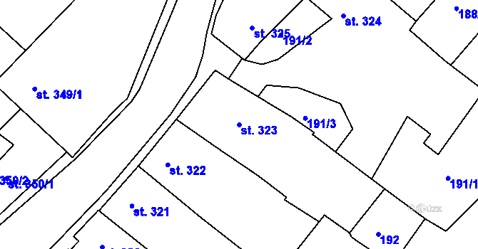 Parcela st. 323 v KÚ Slavonice, Katastrální mapa