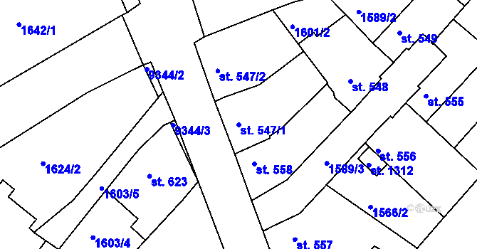 Parcela st. 547/1 v KÚ Slavonice, Katastrální mapa