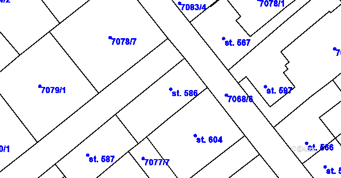 Parcela st. 586 v KÚ Slavonice, Katastrální mapa