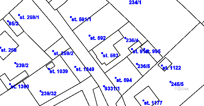Parcela st. 593 v KÚ Slavonice, Katastrální mapa