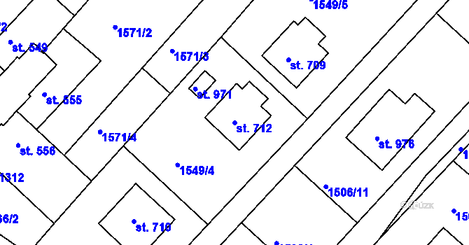 Parcela st. 712 v KÚ Slavonice, Katastrální mapa