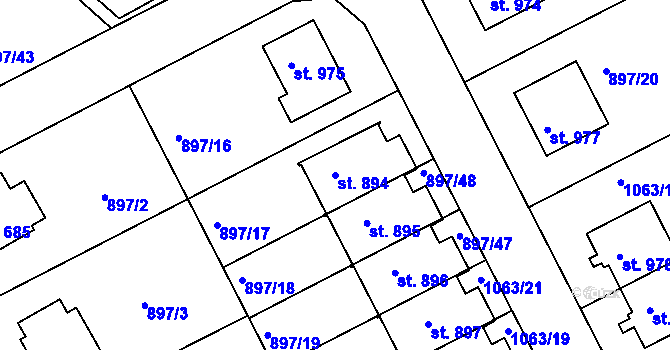 Parcela st. 894 v KÚ Slavonice, Katastrální mapa