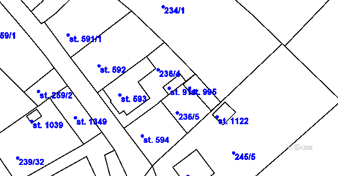 Parcela st. 911 v KÚ Slavonice, Katastrální mapa